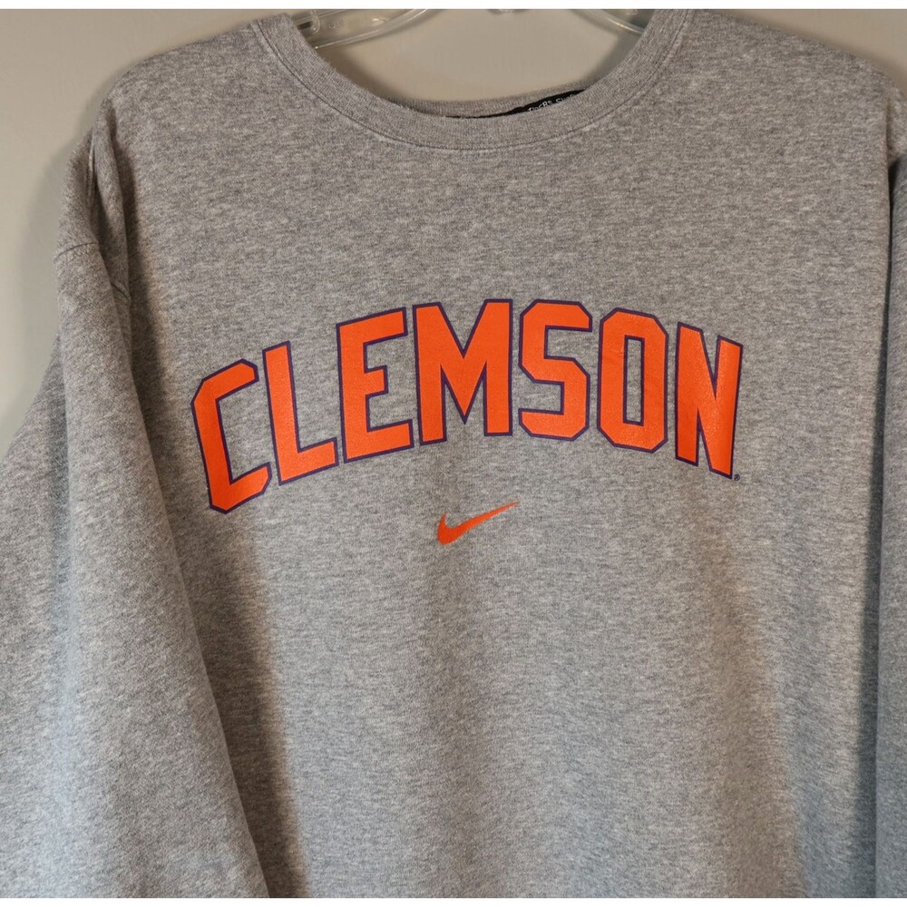 Clemson Tigers Nike Center Swoosh Gray fleece Crew Sweatshirt Mens 3XL EUC - Picture 2 of 10